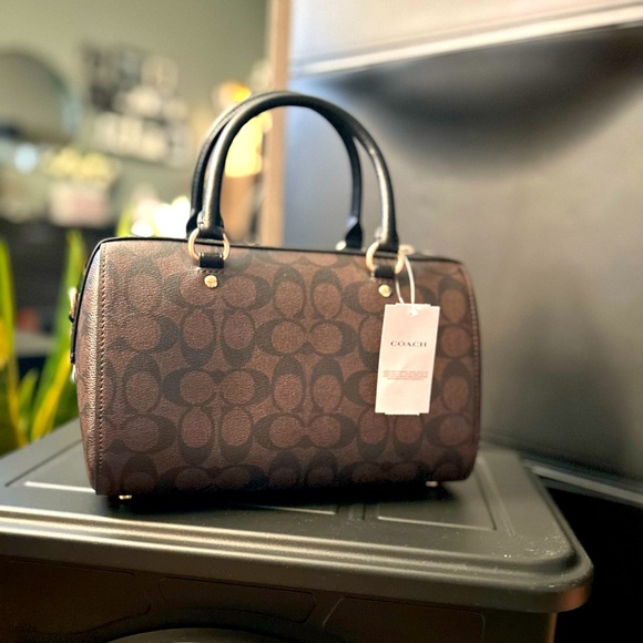 COACH Rowan Satchel In Signature Canvas, Black/Brown - Picture 7 of 9